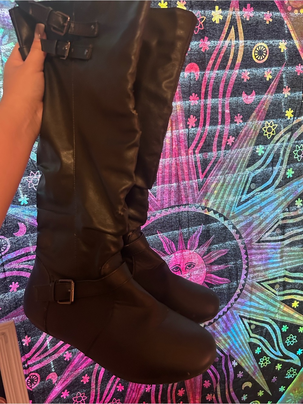 Women's Tall Buckle Riding Boots - Black